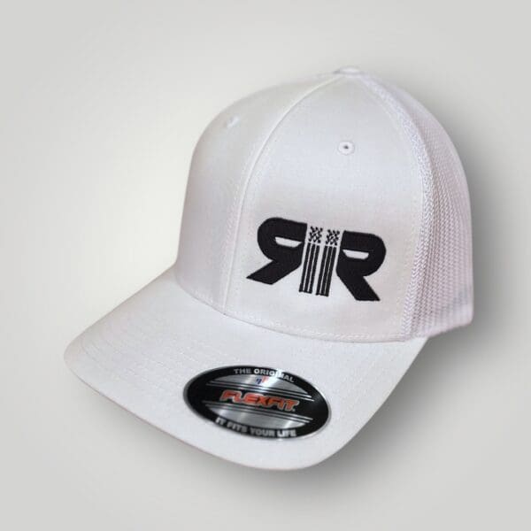 White FlexFit Hat with Black Offset Logo