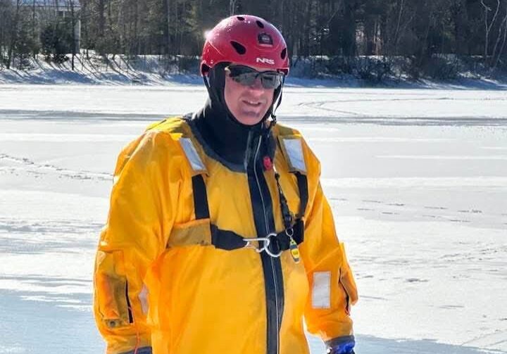 Anthony in ice rescue gear